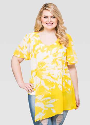 Asymmetrical Chiffon Overlay Top
