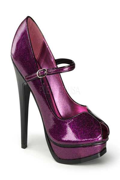 Fuchsia Pearl Glitter Peep Toe Mary Jane Pumps