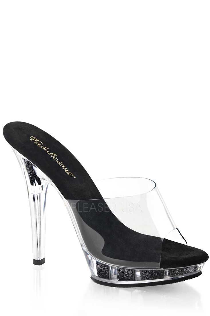 Clear Black Peep Toe Slip On High Heels PVC Glitter