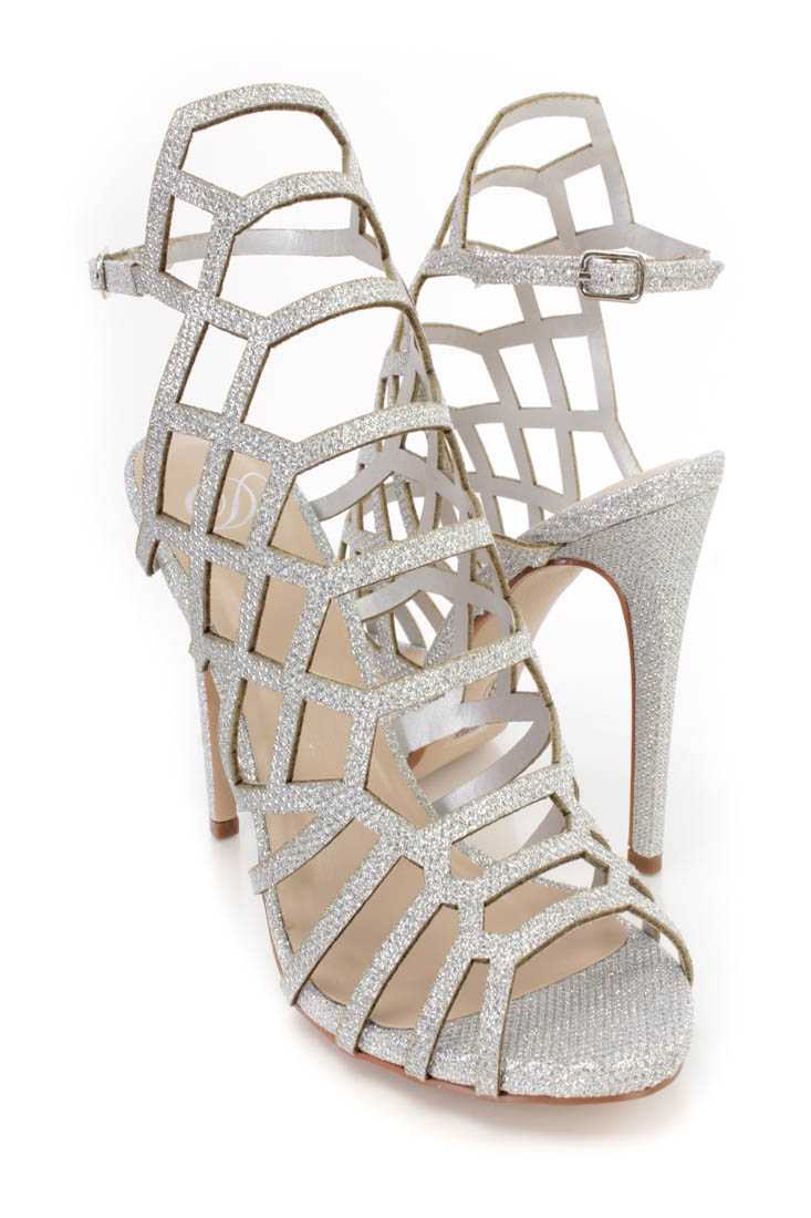 Silver Strappy Single Sole High Heels Glitter