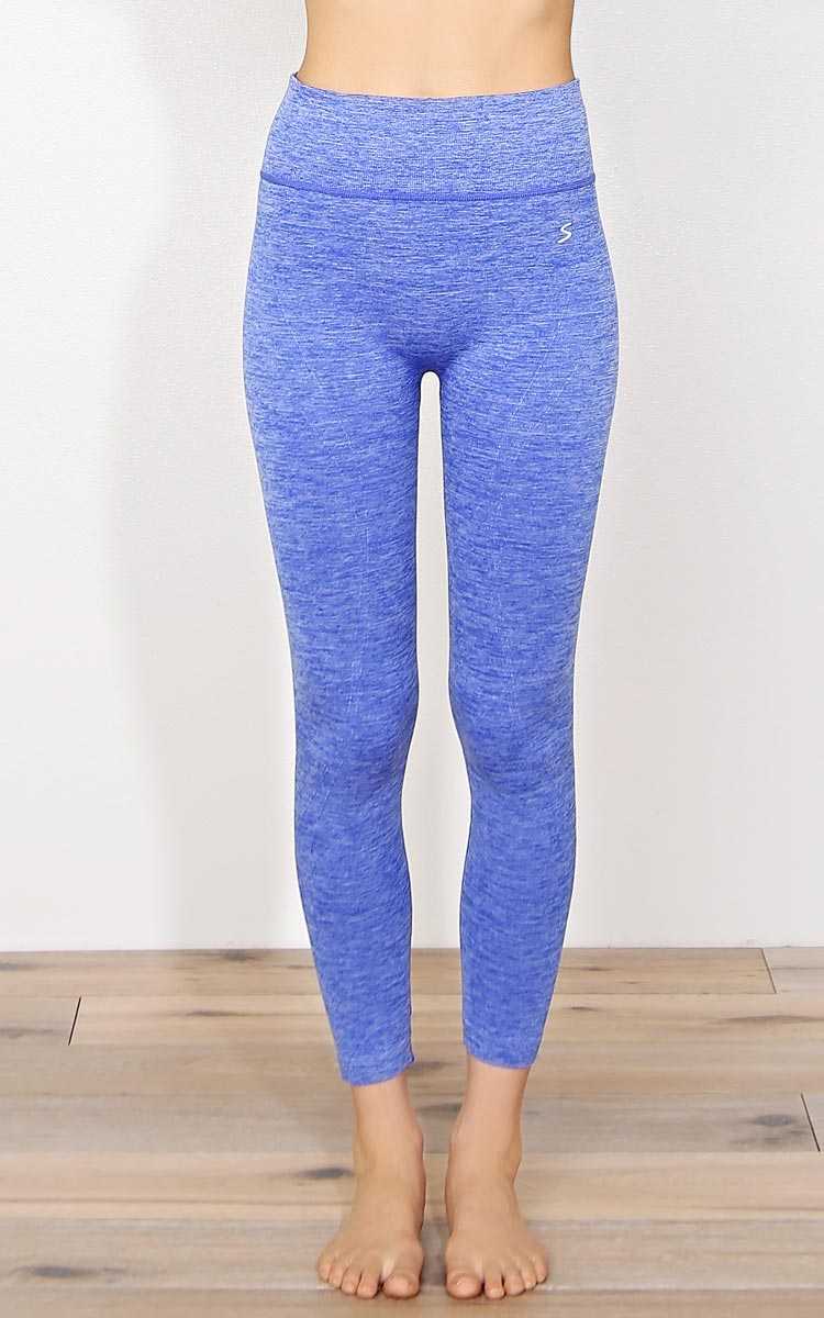 Raise The Bar Knit Performance Leggings - SML - Blue Combo in Size Small by Styles For Less