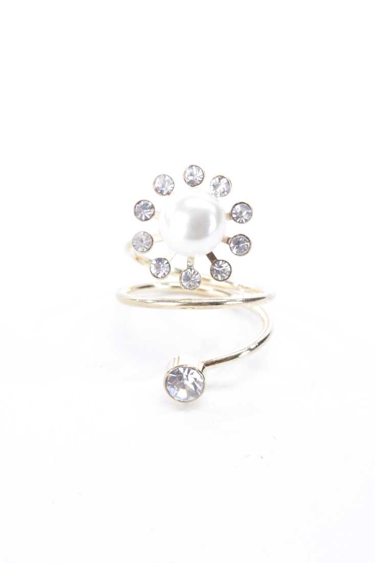 Gold High Polish Metal Rhinestone Accent Attached Ring