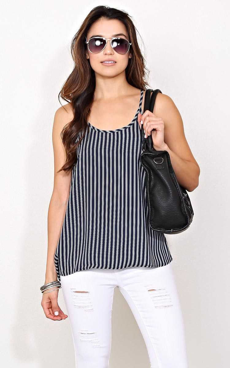 Navy Striped Woven Top - - Navy Combo in Size by Styles For Less