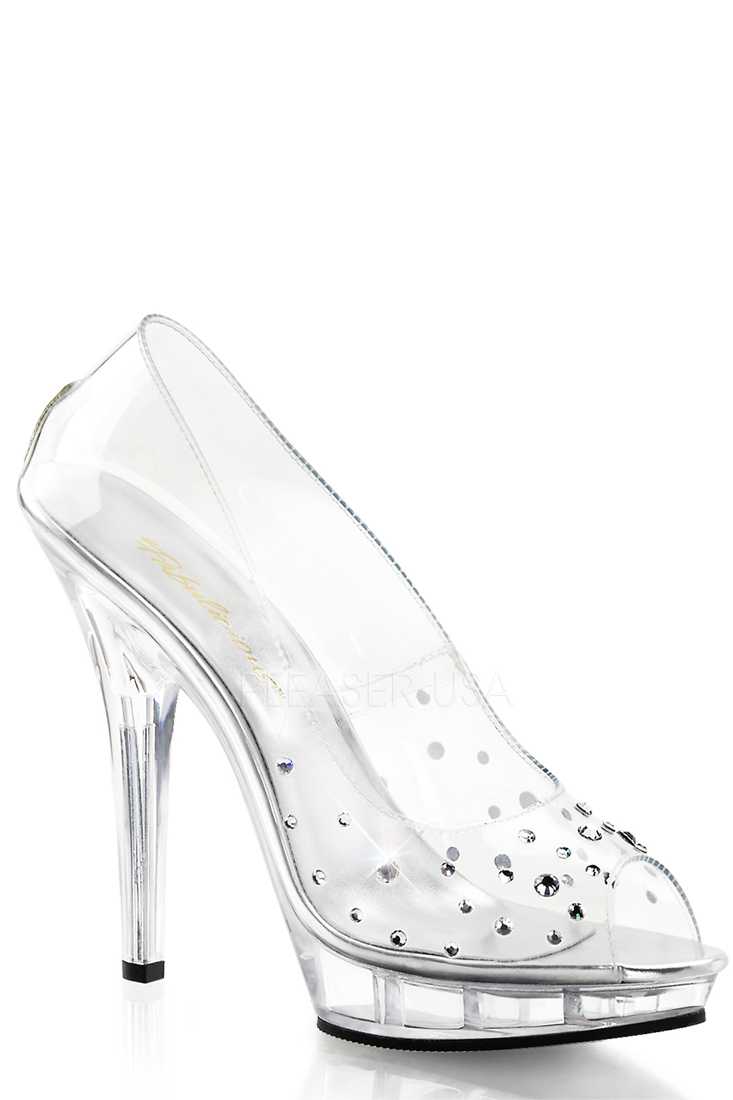 Clear Rhinestone Peep Toe Pump High Heels PVC