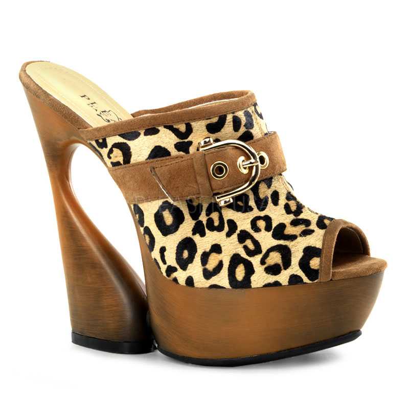 Tan Leopard Print High Heels Faux Fur