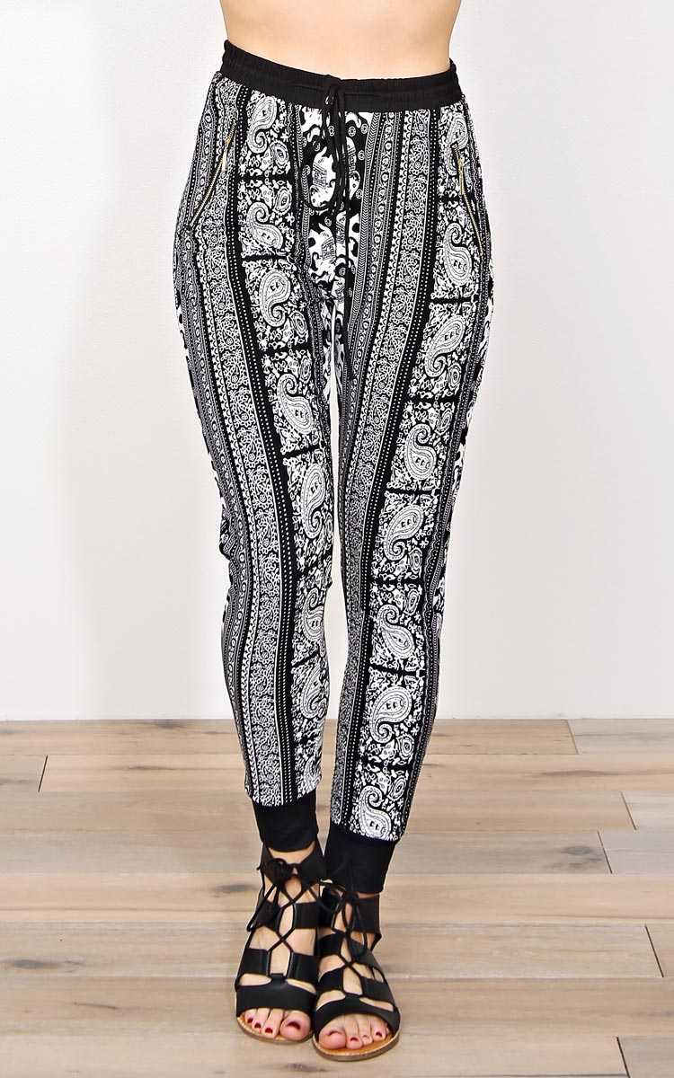 Open Road Knit Joggers - Black/White in Size S/M by Styles For Less