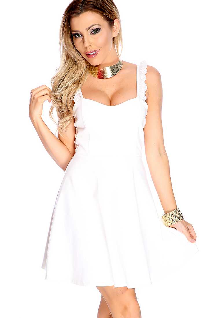 Sexy White Ruffle Strap Cut Out A-line Casual Dress