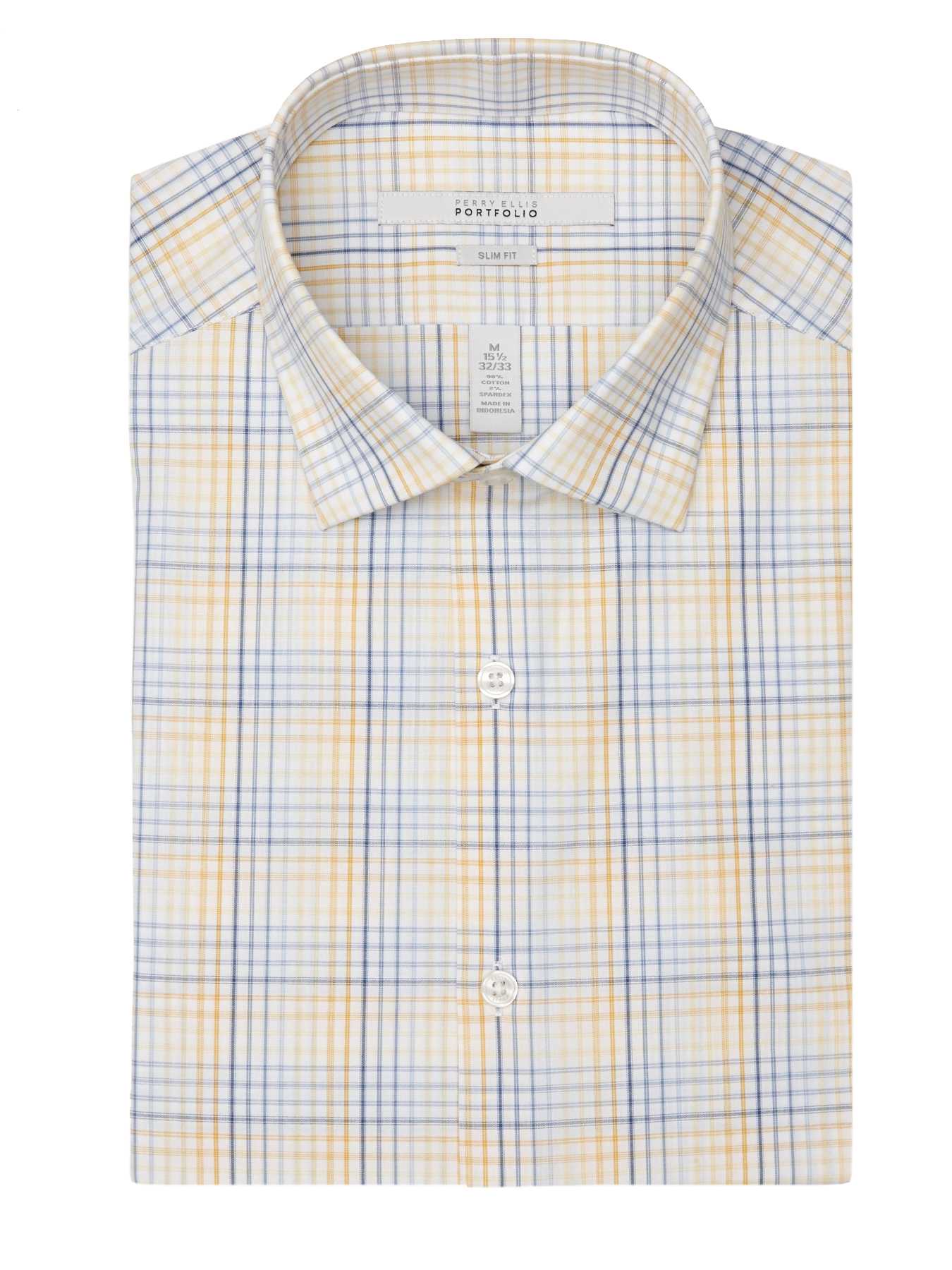 Perry Ellis Slim Fit Ombre Plaid Dress Shirt