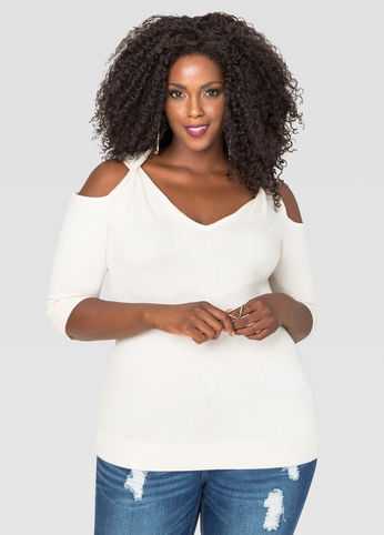 Wool Blend Cold Shoulder Sweater