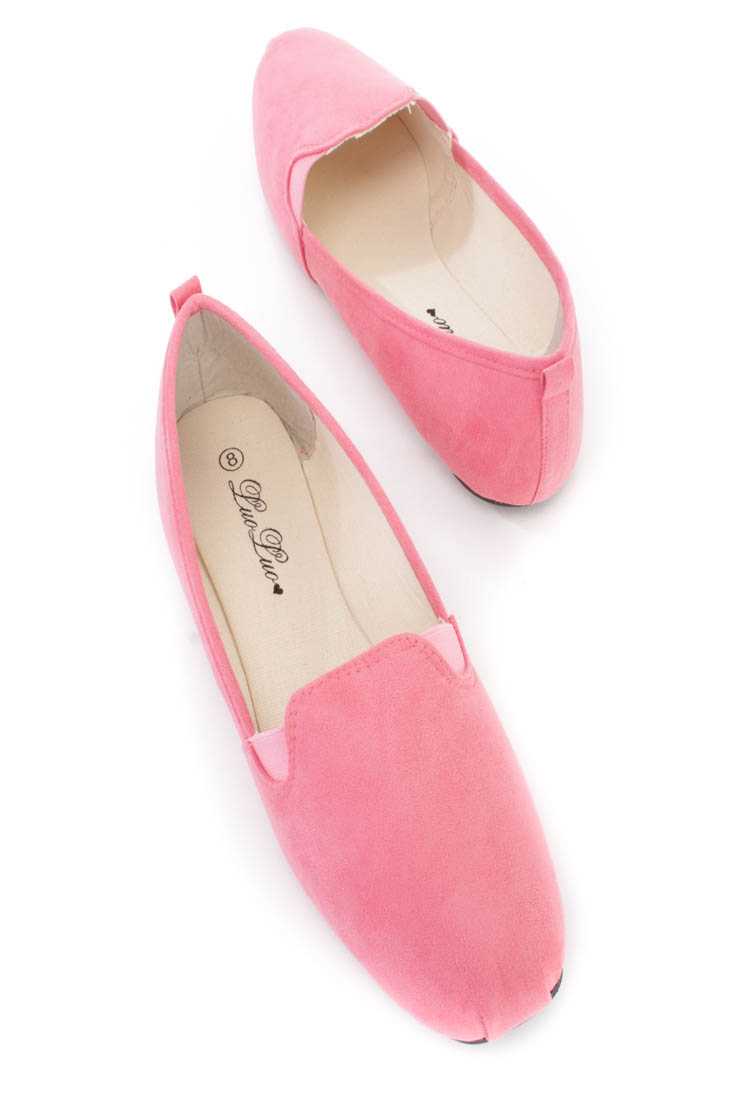 Coral Slip On Loafer Flats Faux Suede
