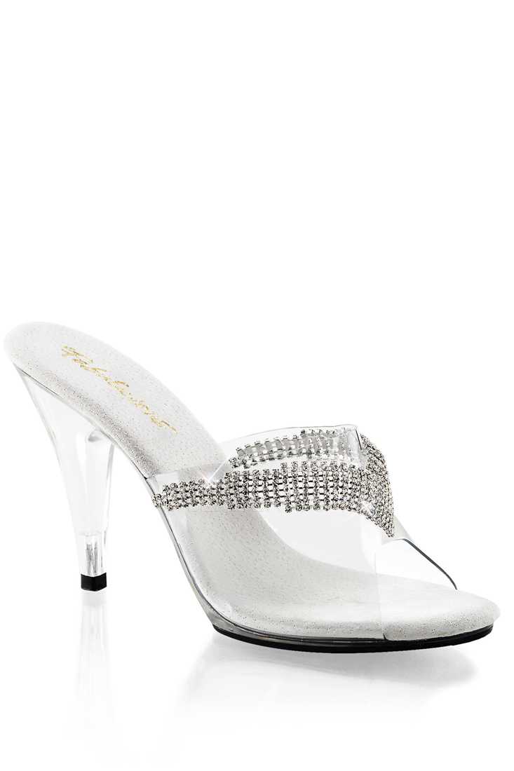 Clear Rhinestone V Strap Thong High Heels PVC