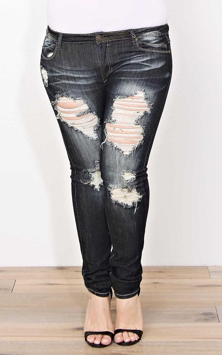 Plus Size MACHINE Kenya Denim Skinny Jeans - Dk Destroyed in Size 17 by Styles For Less