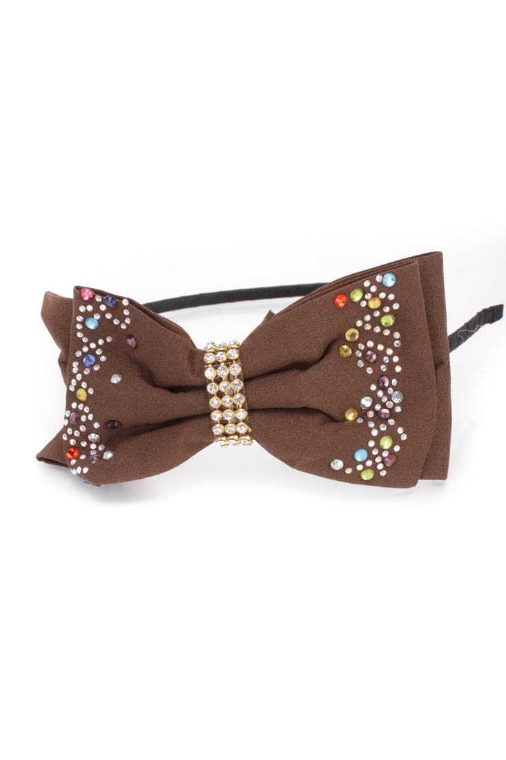 Cute Brown Rhinestone Detail Hair Bow Headband