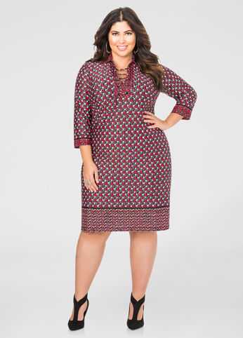 Contrast Border Lace-Up Tunic Dress