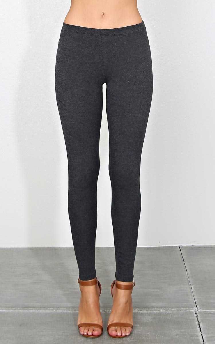 Heather Knit Basic Leggings - MED - Charcoal in Size Medium by Styles For Less