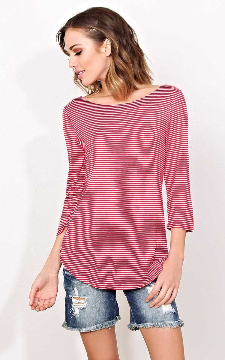 Winona Striped Knit Top - - Red Combo in Size by Styles For Less