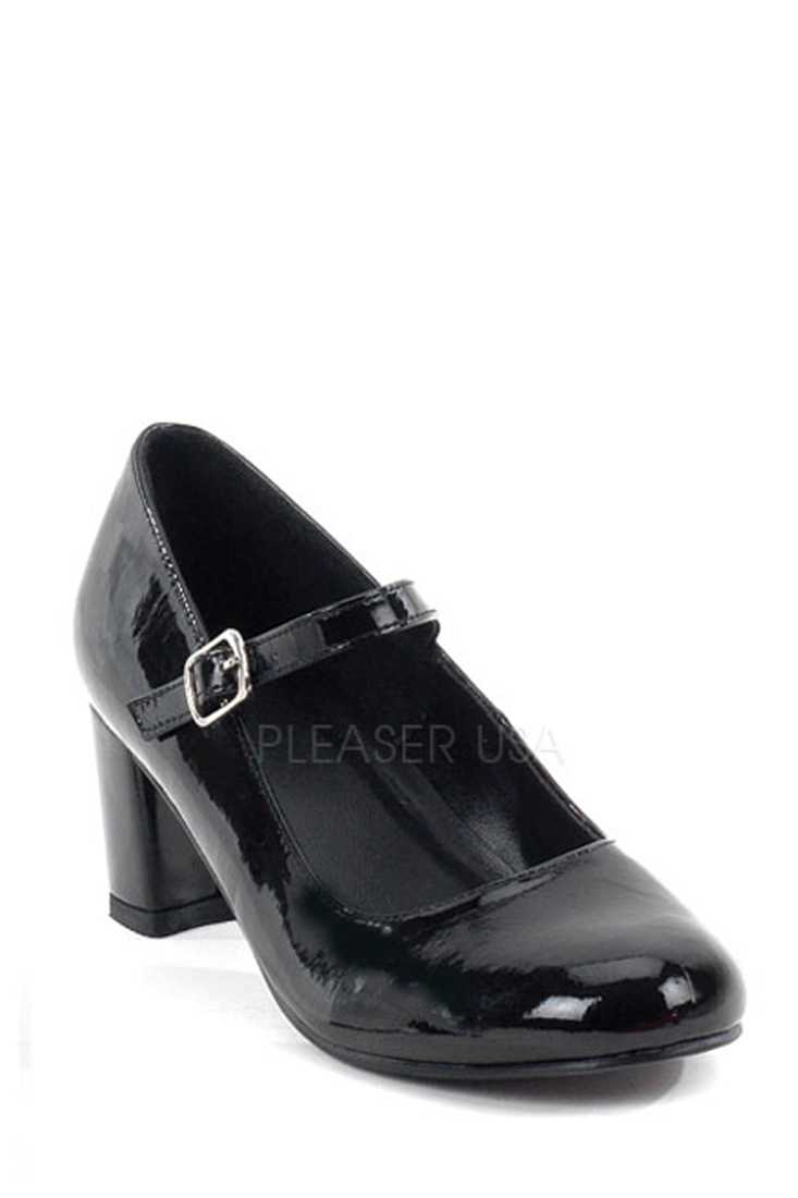 Black Maryjane Chunky High Heels Patent