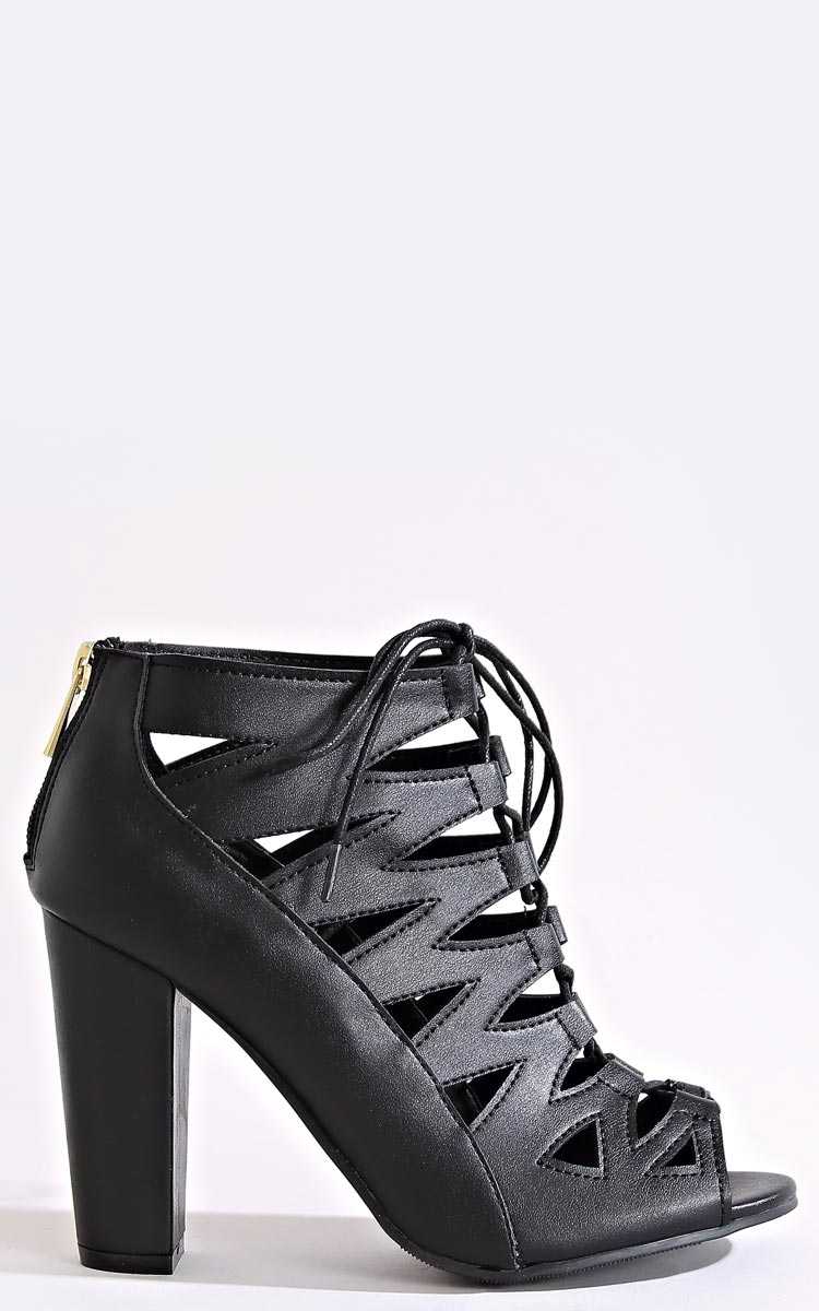 BAMBOO Posh Caged Lace Up Heels - Black in Size 8.5 by Styles For Less
