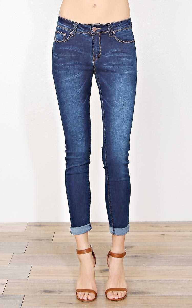Strut It High Waist Rolled Skinnies - Med Wash in Size by Styles For Less