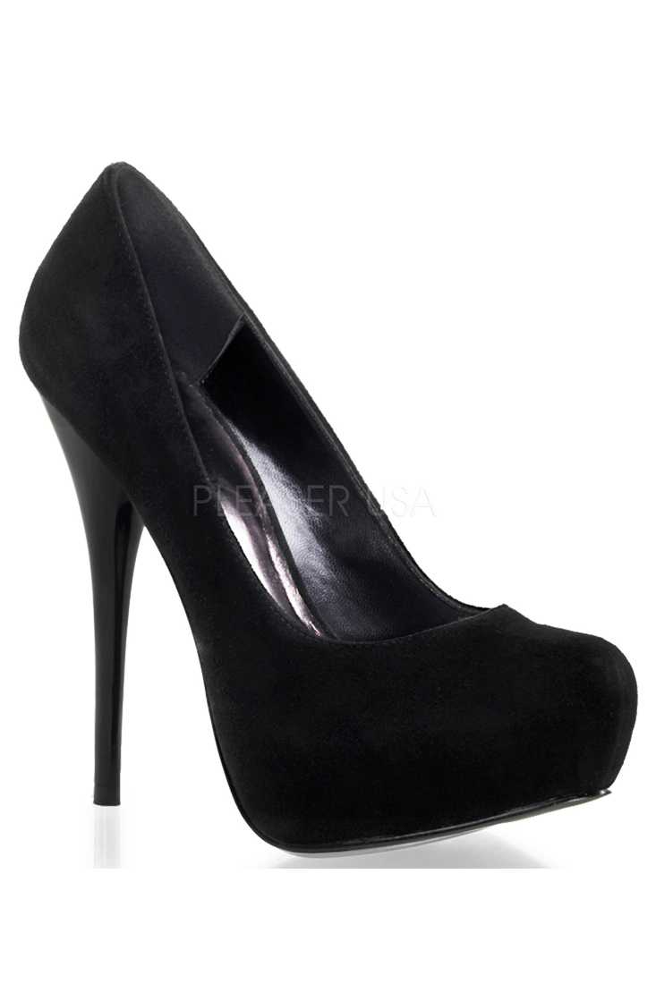 Black Round Toe Platform High Heels Pumps Faux Suede