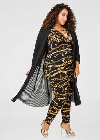 Pleated Hem Open Front Duster