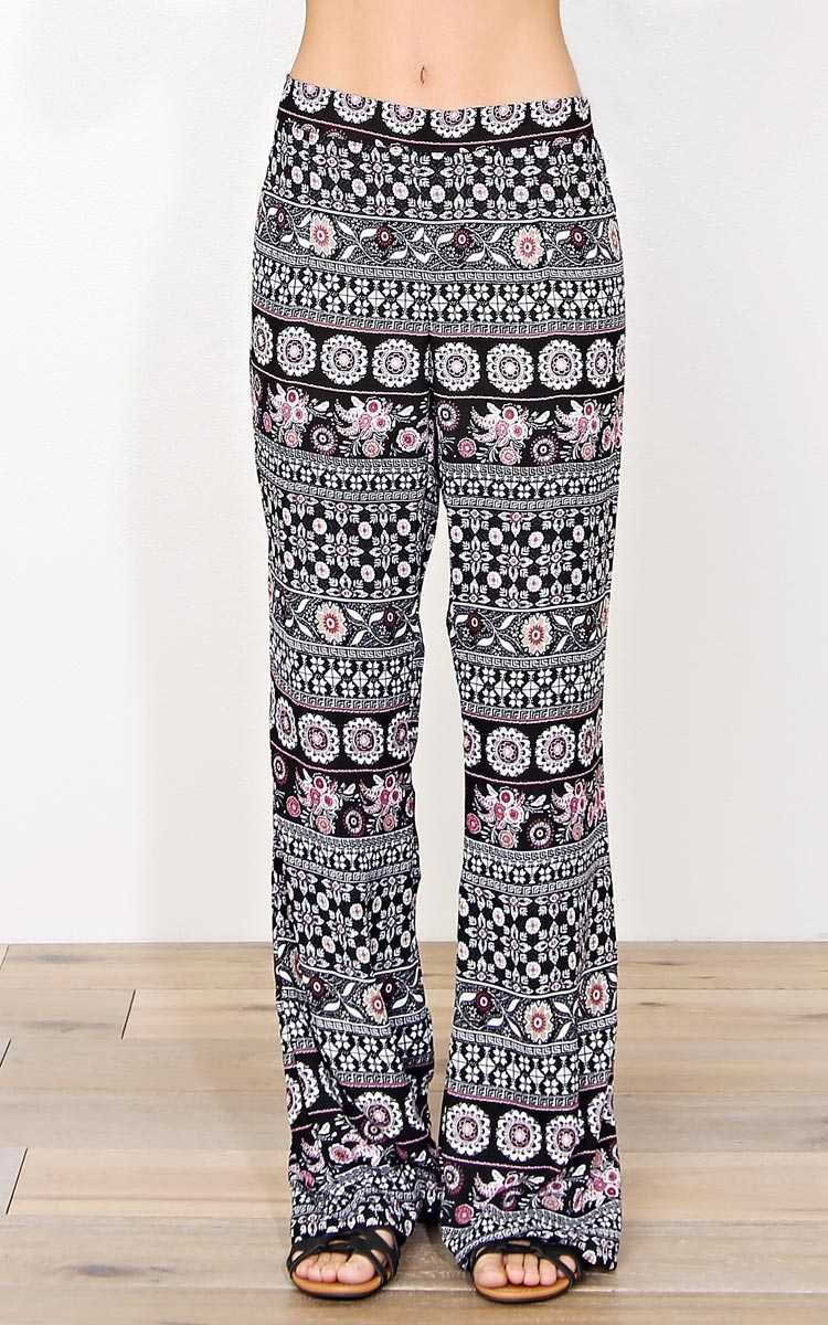 Floral Breeze Woven Palazzo Pants - - Wine Combo in Size by Styles For Less