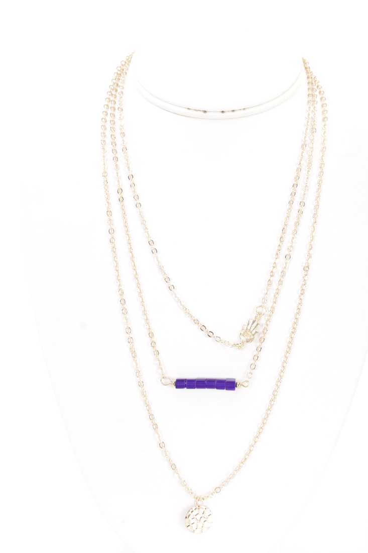 Gold Purple Beaded Rhinestone Henna Hand Necklace