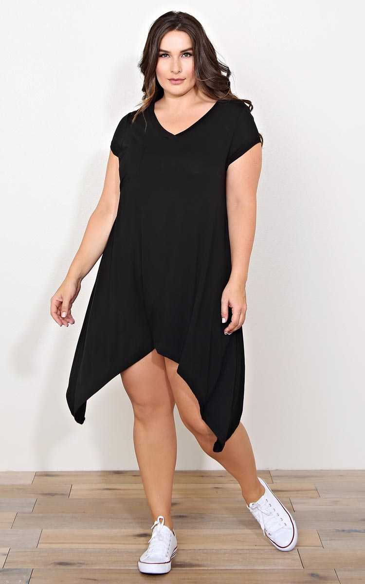 Plus Size V Neck Sharkbite T Shirt Dress - Black in Size 2X by Styles For Less