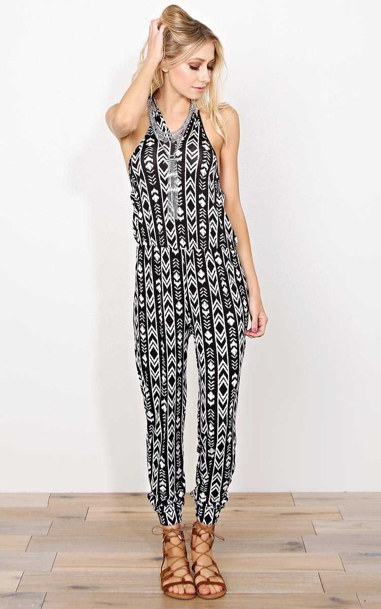 Blythe Tribal Knit Jumpsuit - - Black/White in Size by Styles For Less