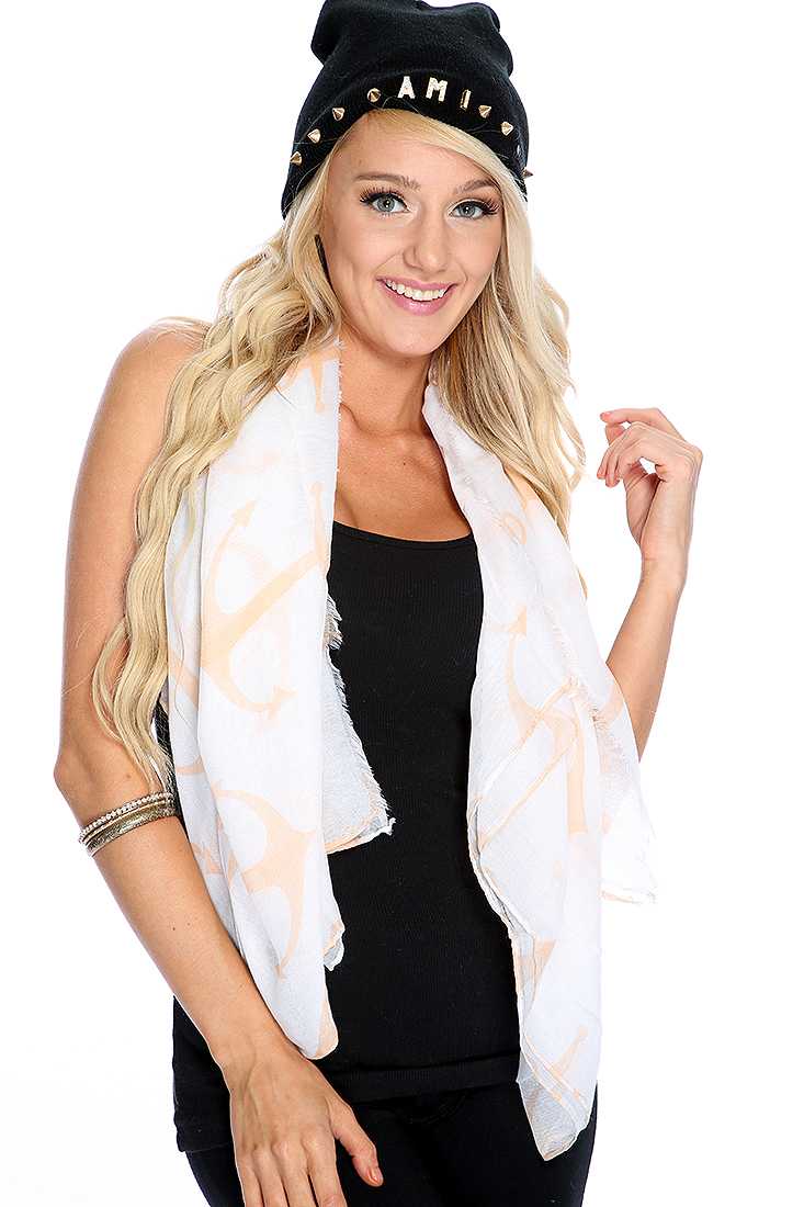 Peach White Anchor Print Variety Scarf