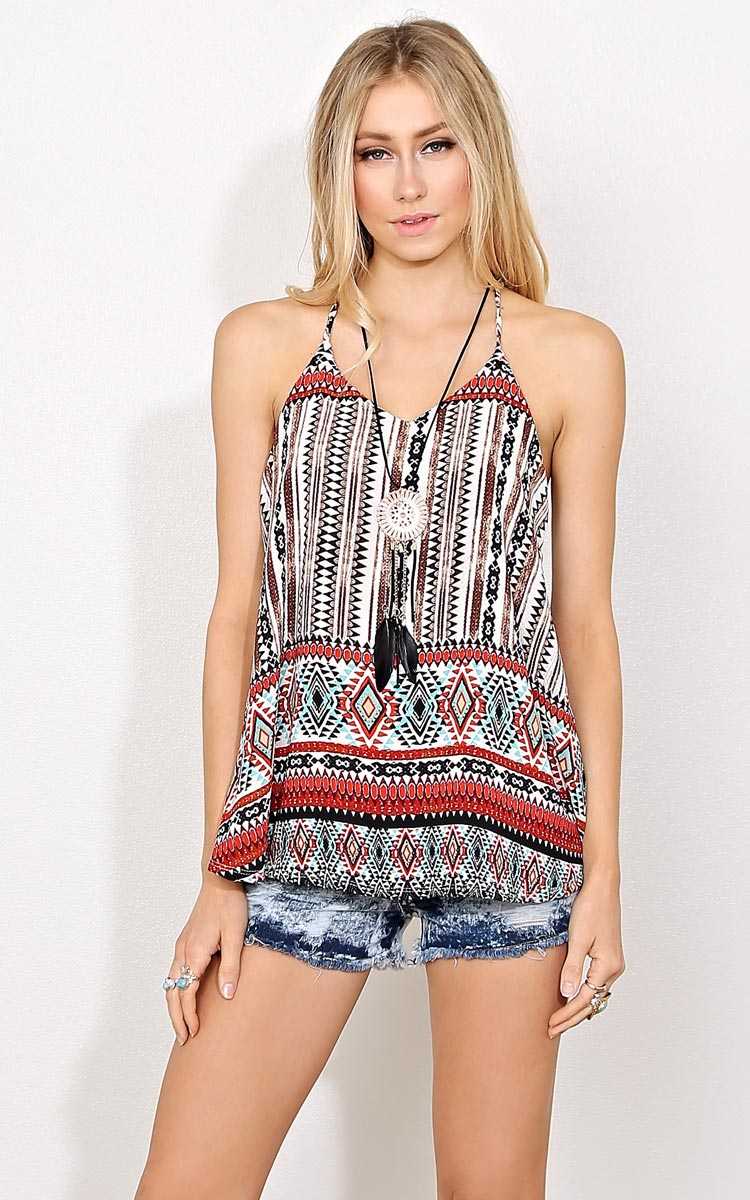 Aztec Dreams Crepe Necklace Tank - - Rust Combo in Size by Styles For Less