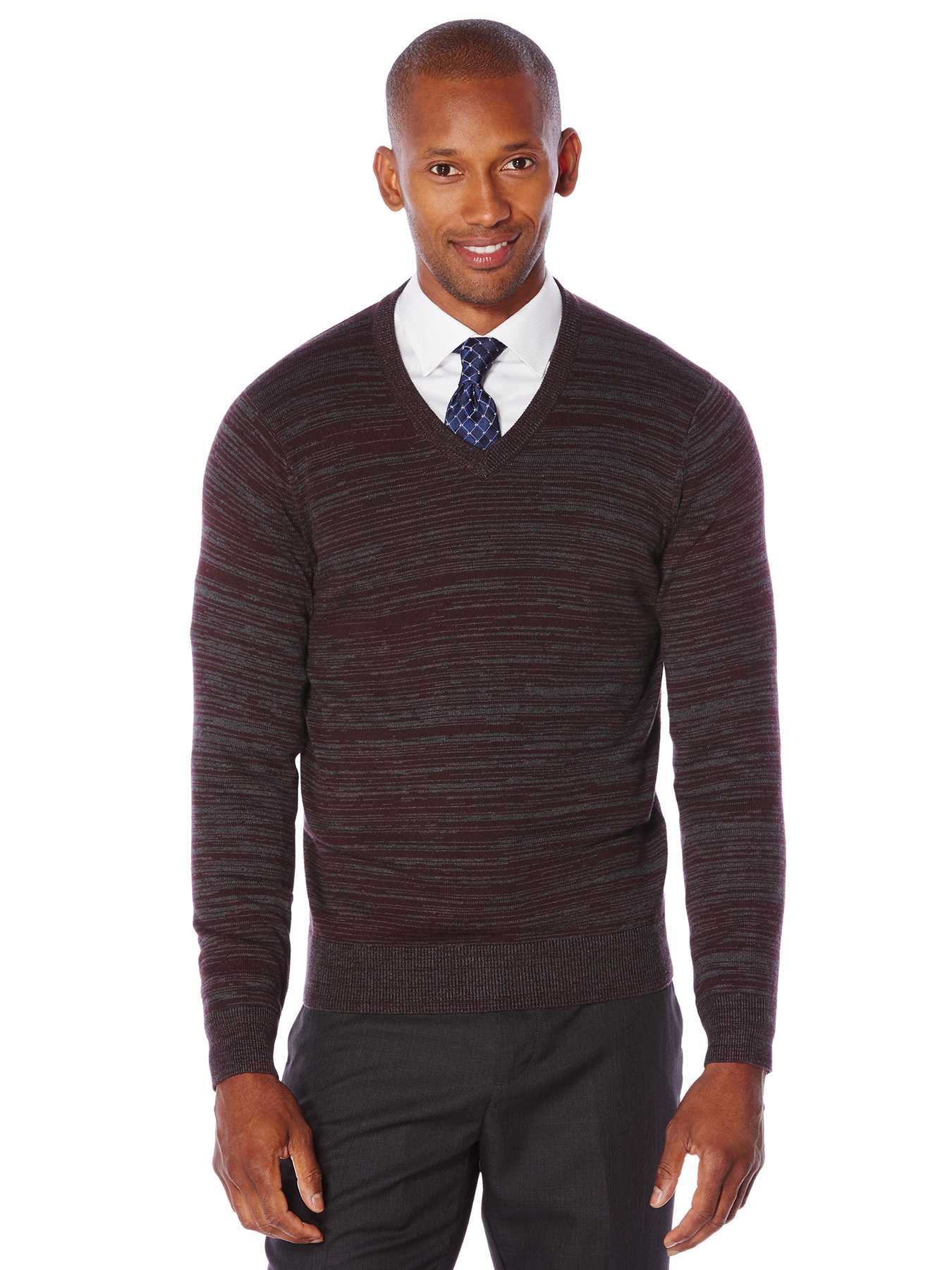 Perry Ellis Variegated Stripe V-Neck Sweater