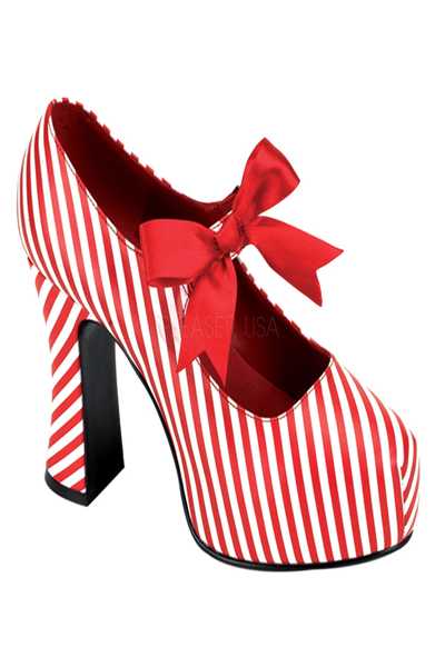 Red White Candy Cane Strap Bow High Heels