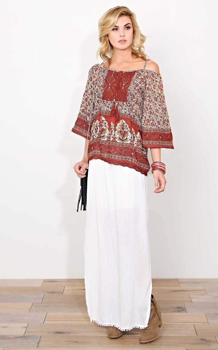 Floral Charm Woven Gauze Top - - Rust in Size by Styles For Less