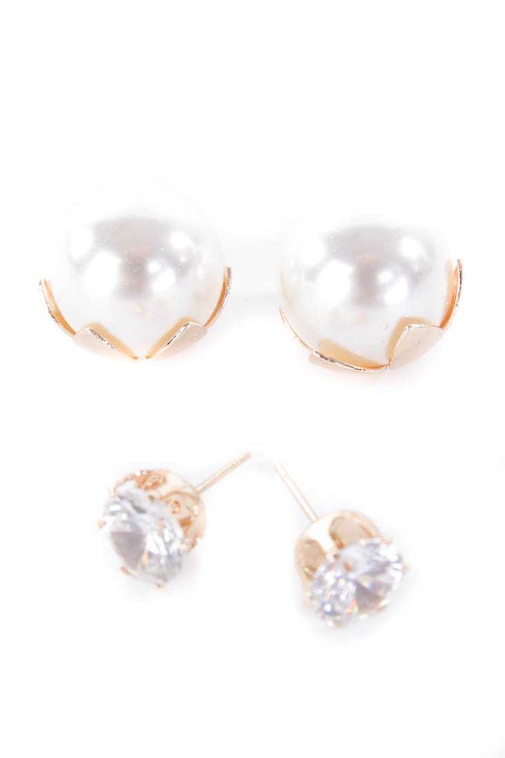 White Rhinestone Studded Beaded Earrings
