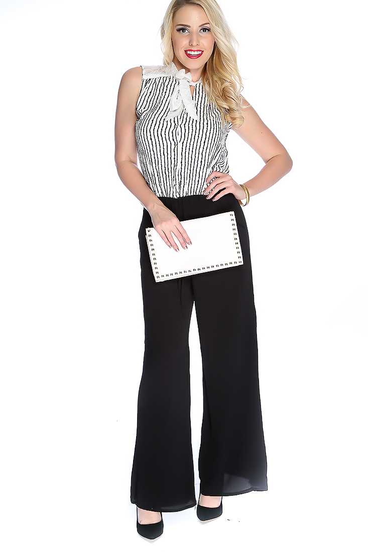 Sexy White Black Stripe Print Sleeveless Jumpsuit