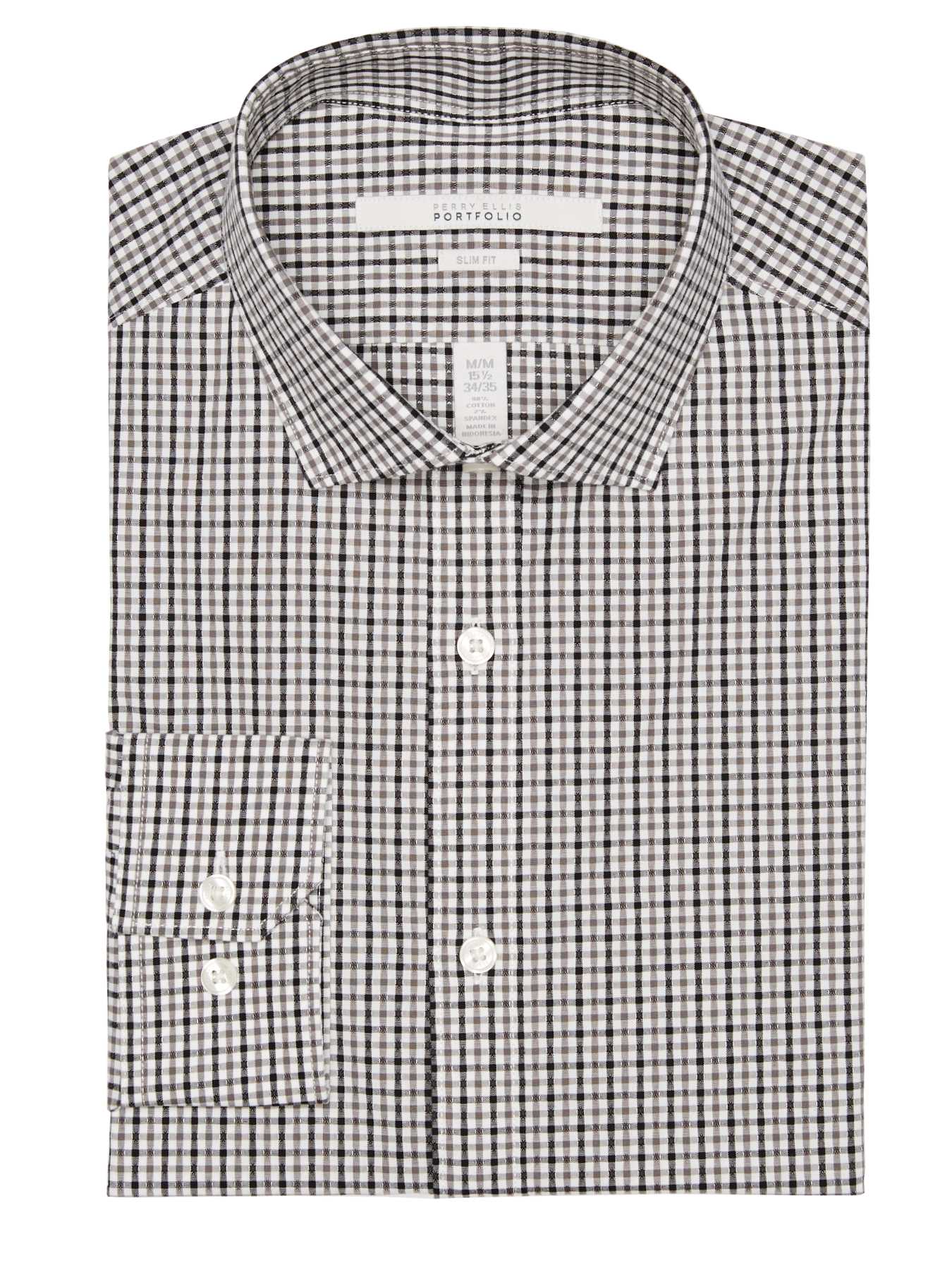 Perry Ellis Slim Fit Mini Gingham Dress Shirt
