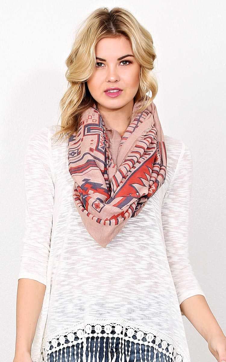 Aztec Light Woven Scarf - N/S - Dusty Rose by Styles For Less