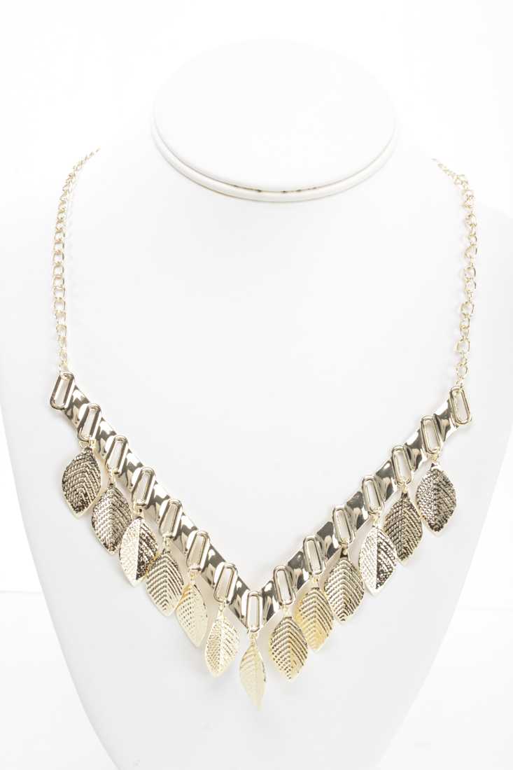 Gold V-Shape Leaf Charm Necklace
