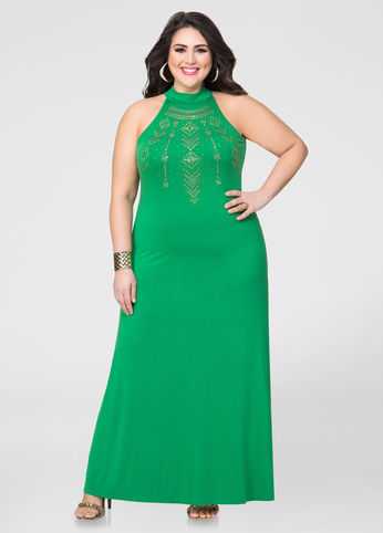 Tribal Stud Mock Neck Maxi Dress