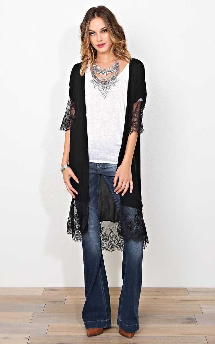 Afternoon In France Woven Duster - MED - Black in Size Medium by Styles For Less