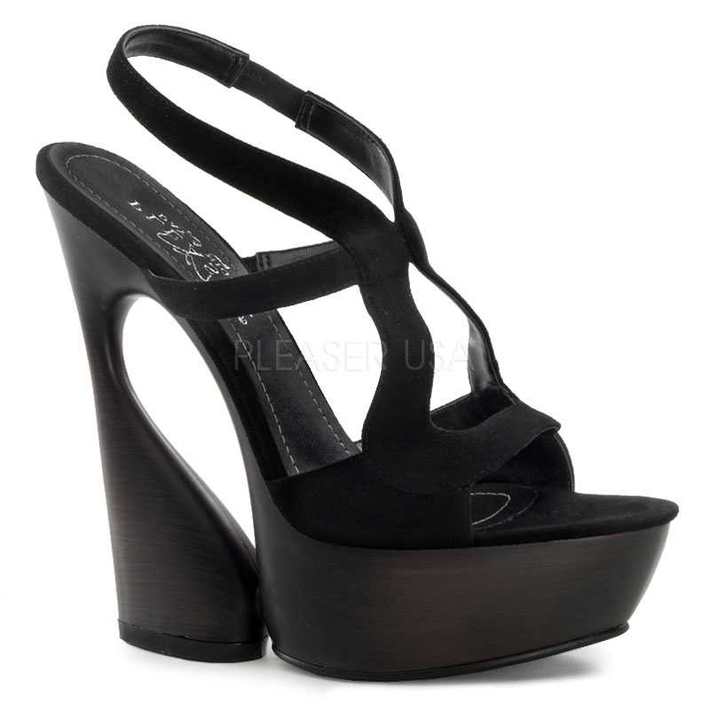 Black Strappy Slingback High Heels Faux Suede