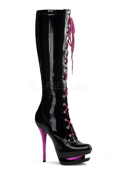 Black Fuchsia Chrome Patent Lace Up Boots