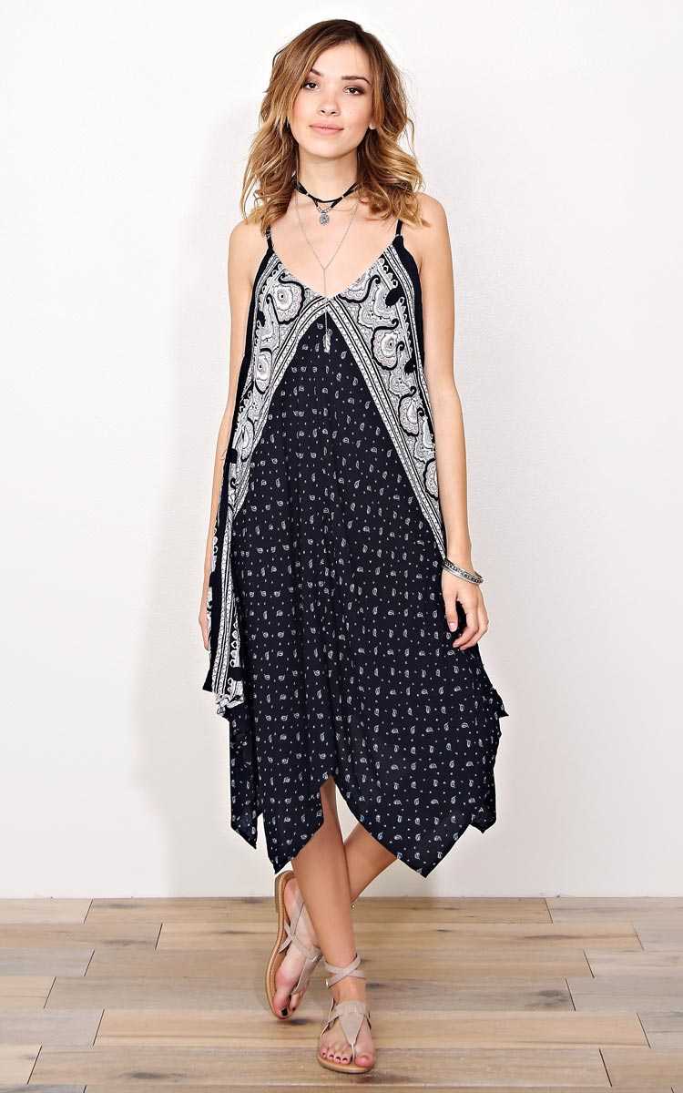 Paisley Darling Woven Trapeze Dress - - Navy Combo in Size by Styles For Less