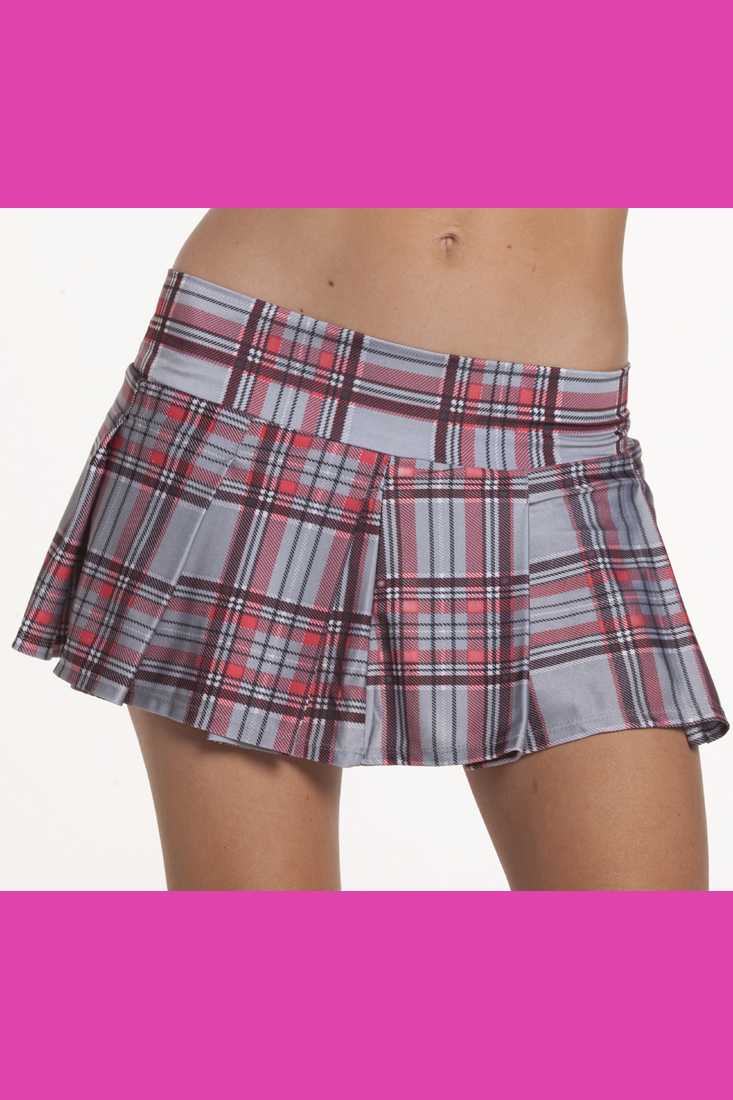 Grey Pleated Plaid School Girl Skirt