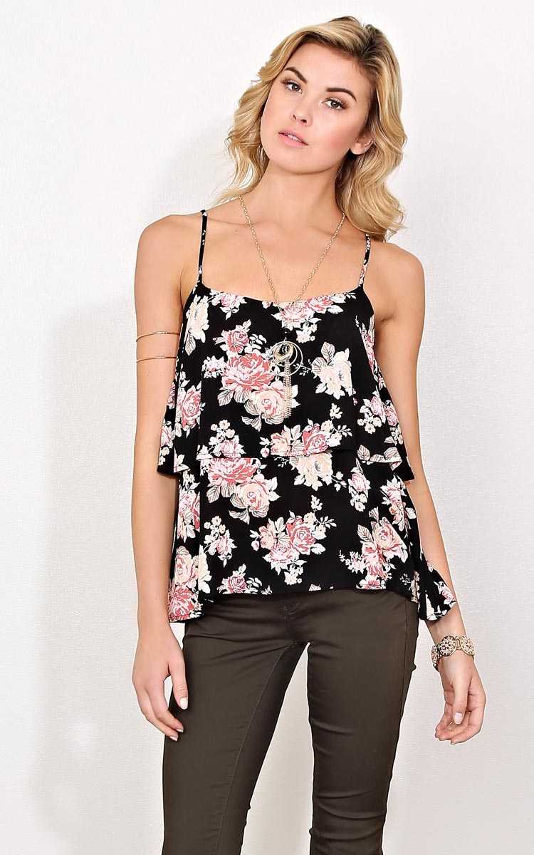 Garden Crush Woven Tank - - Black Combo in Size by Styles For Less