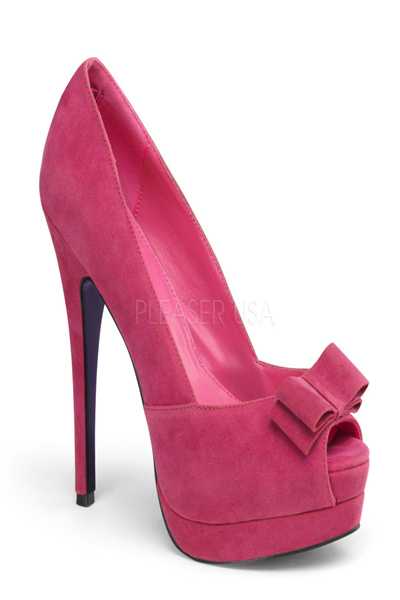 Fuchsia Faux Suede Peep Toe Pump W/ Bow Accent