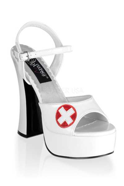 White Patent Open Toe Medic Sign High Heels