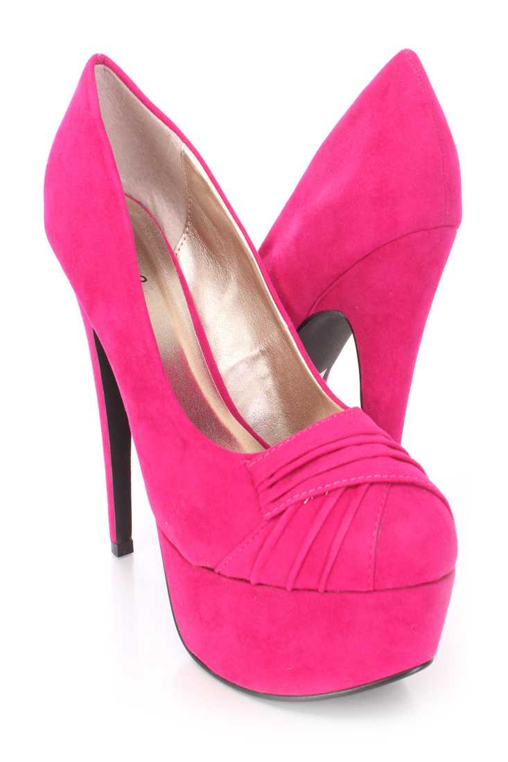 Fuchsia Pleated Vamp Platform Pump Heels Velvet
