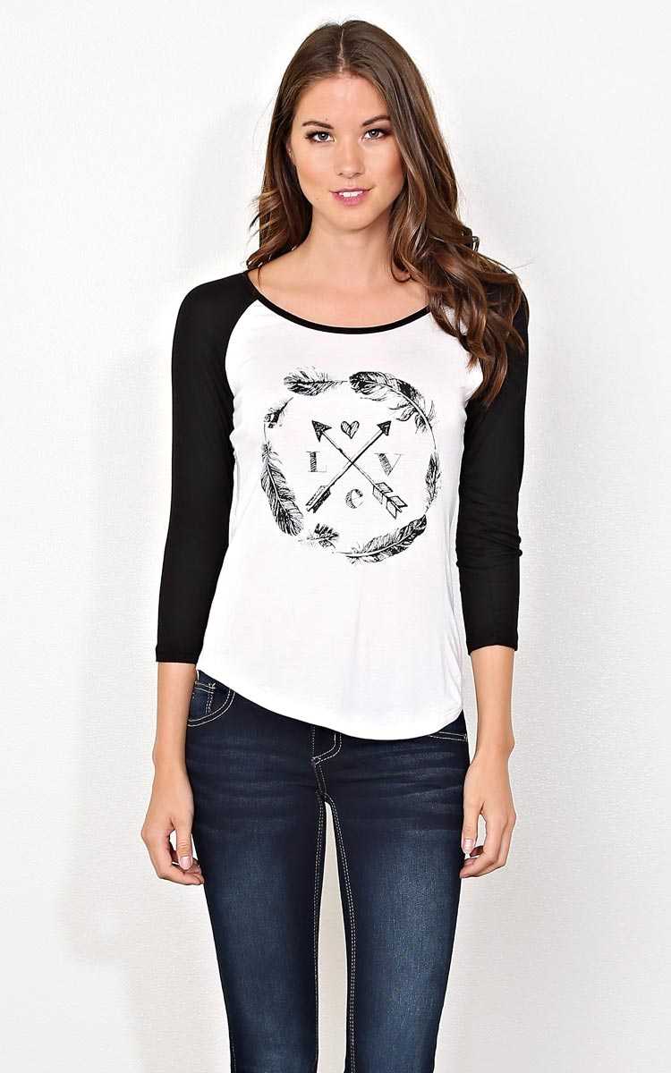 LOVE Crossing Arrows Knit Raglan - - Black Combo in Size by Styles For Less
